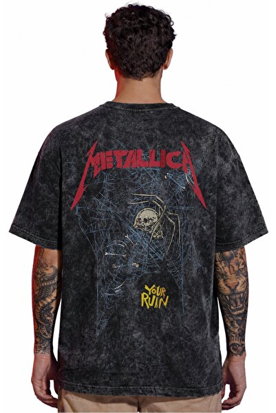 SEVBANO Tricou unisex oversize cu imprimeu pe spate, cu tematică Spider Metal...