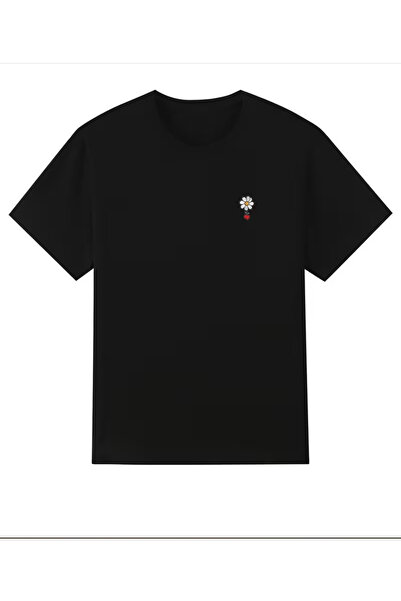 NOURAM Flower Embroidery Label Men's Trendy Short Sleeve Crew Neck T-shirt, S...