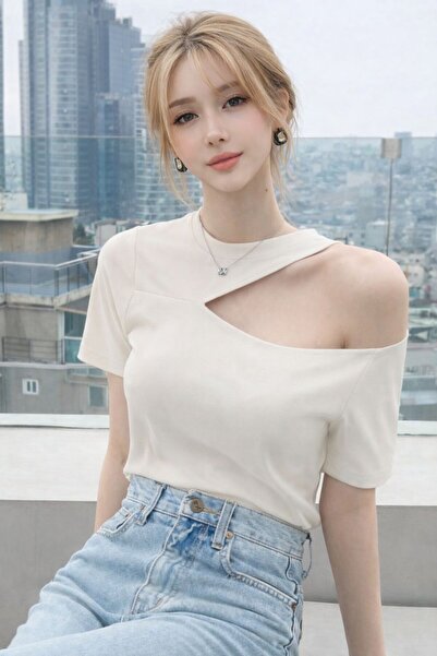 Lucky Line RUBY Γυναικεία Ασύμμετρη Μπλούζα με Γιακά από Λύκρα και Βισκόζη, Κ...