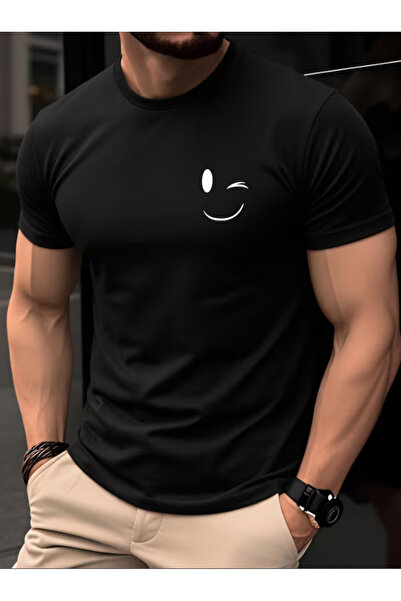 NOURAM Men's 100% Cotton Slim Fit T-Shirt - Joyful Face & Winking Eye Design ...