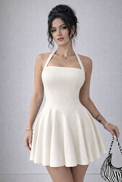 Lucky Line KIVA Γυναικείο υφασμάτινο μίνι φόρεμα με λαιμόκοψη, κομψό φόρεμα μ...