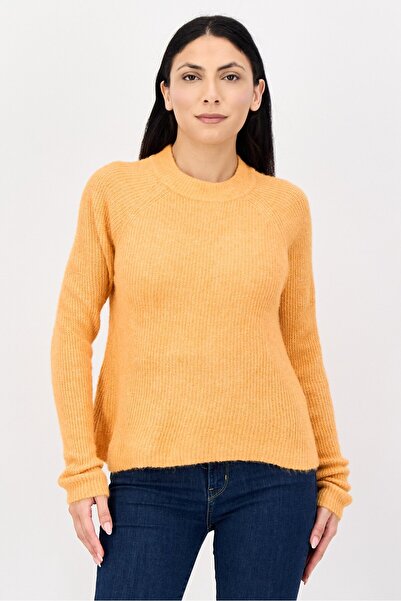 Fire & Glory Women Ribbed Neck Knitted Sweater, Orange