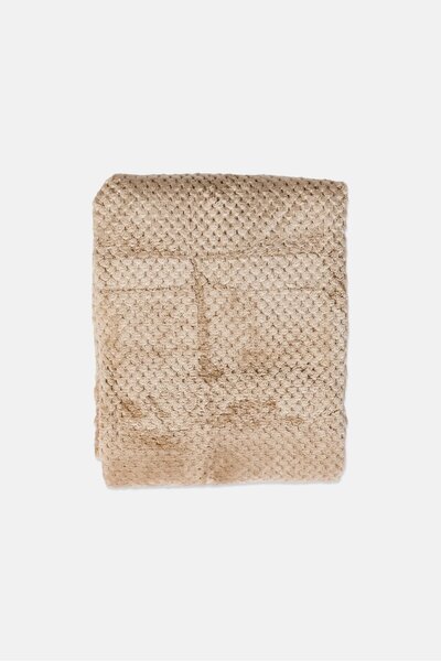 COTTON HOME Plaid Blanket, Beige