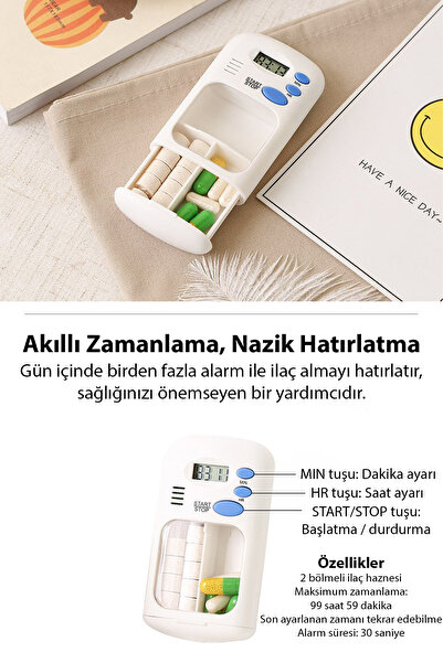 EZERE Elektronik Akıllı Zamanlayıcılı Taşınabilir Hap İlaç Kutusu - BPA İçermez