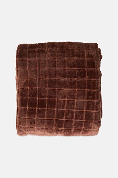 COTTON HOME Double Size Plush Square Blanket, Brown