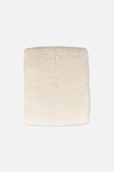 COTTON HOME Double Plushy Plaid Blanket, Cream