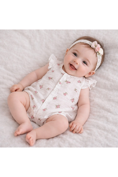 Necix's Baby Girl Summer Muslin Jumpsuit 0-6 Months 5481 5484