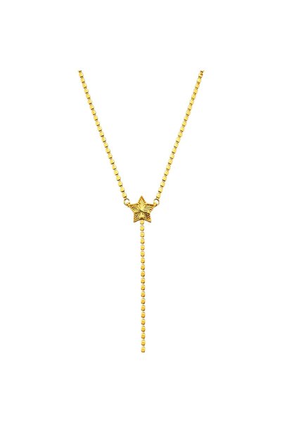 stainless steell Star Detailed Y Necklace Gold Color Stainless Steel Long Chain Trend Women's Necklace