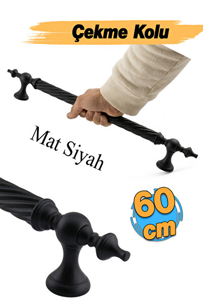 Badem10 Burgulu 1 Adet (Mat Siyah 60 cm) Çelik Kapı Tutma Kolu Sürgülü Dış Çe...