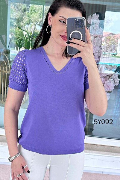 İnce Topuk Μπλούζα πλεκτά από ατσάλι με ανοιχτόχρωμα μανίκια 5y092