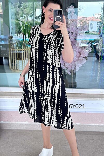 İnce Topuk Φόρεμα βισκόζης με λαιμόκοψη V 6y021