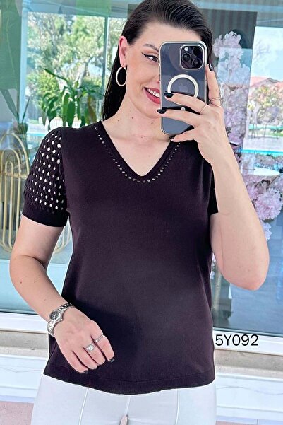 İnce Topuk Μπλούζα πλεκτά από ατσάλι με ανοιχτόχρωμα μανίκια 5y092