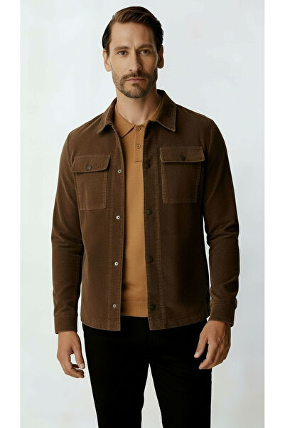 İgs Καφέ Βελούδινο Ανδρικό Παλτό – Μοντέρνο Ελαφρύ Εποχιακό Παλτό