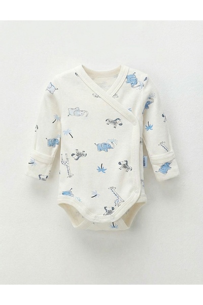 MiniKids Ολόσωμη φόρμα ML, Ζώα της Σαβάνας, λευκό-μπλε