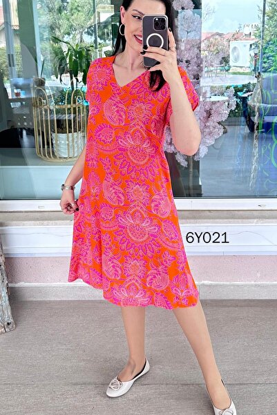 İnce Topuk V Yaka Viskon Elbise 6y021