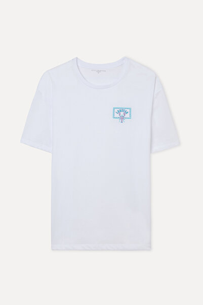 Mudo تي شيرت مطرز بقصة مريحة وياقة دائرية