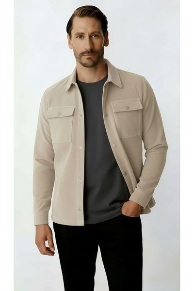 İgs Ecru Velvet Men's Coat – Modern Lightweight Seasonal Coat