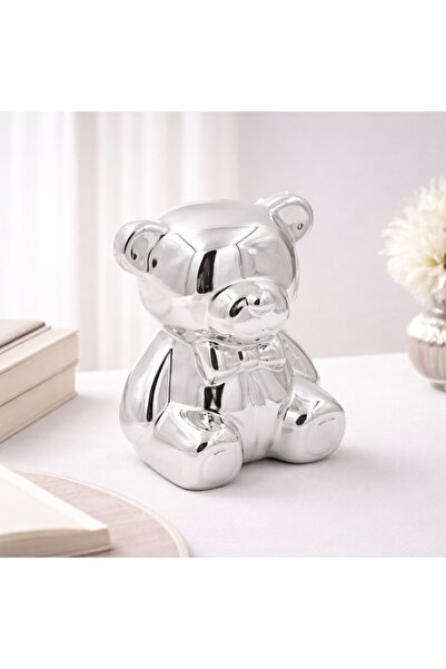 Koopman Decorative piggy bank, teddy bear, chrome silver, 14x13x17 cm