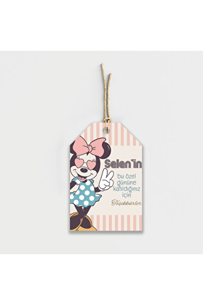 Parti Evreni Minnie Mouse Temalı Kişiye Özel Teşekkür Kartı 8'li