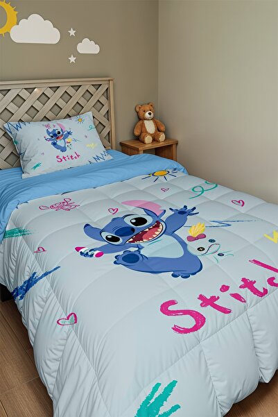 EVPANYA Παπλώματα και μαξιλαροθήκες με χαρούμενο σχέδιο Stich για ένα άτομο