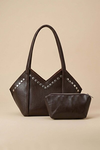 Fulla Moda Asymmetrical Faux Leather Handbag with Puppy Design