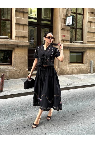 D'RECCY Σετ Φούστας Μποέμ Μπεζ με Λεπτομέρεια Κεντήματος