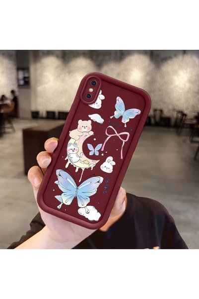ucuc iPhone X/XS Uyumlu Darbeye Dayanıklı Kamera Korumalı Bordo Silikon Baskı...