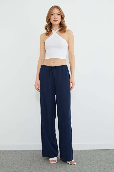 Fulla Moda Lace-Up Palazzo Trousers with Elastic Waist