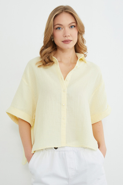 Fulla Moda Βασικό πουκάμισο από ύφασμα μουσελίνας με διπλό μανίκι