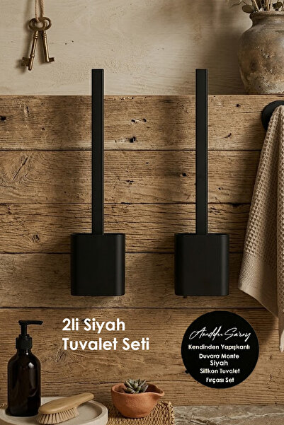 Anadolu Saray 2'li Set Siyah Silikon Tuvalet Fırçası - Bükülebilir Esnek Başl...