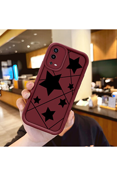 ucuc Oppo A55 4G Uyumlu Darbeye Dayanıklı Kamera Korumalı Bordo Silikon Baskı...