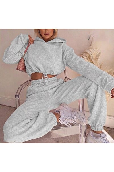 FASHION Women’s Two Piece Cropped Hoodie & Jogger Lounge Set