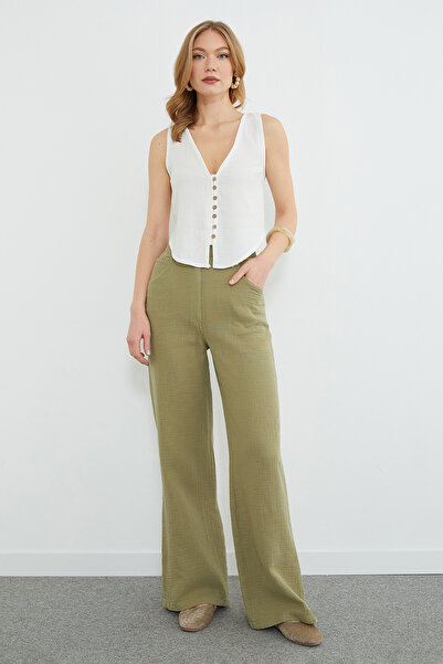 Fulla Moda Ψηλόμεσο υφασμάτινο παντελόνι μουσελίνας με φερμουάρ