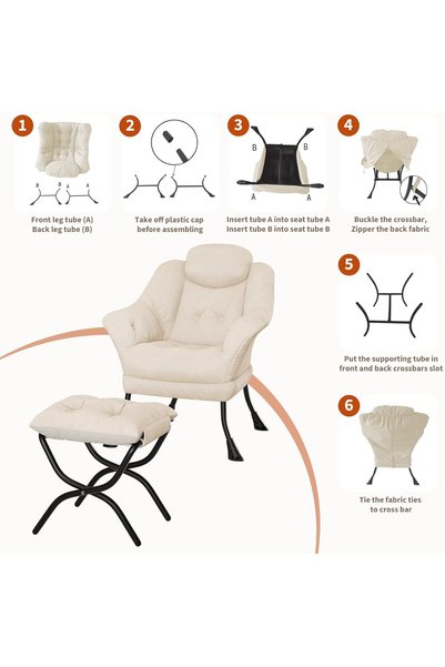 Garvee Lazy Chair with Ottoman, Modern Upholstered Accent Chair