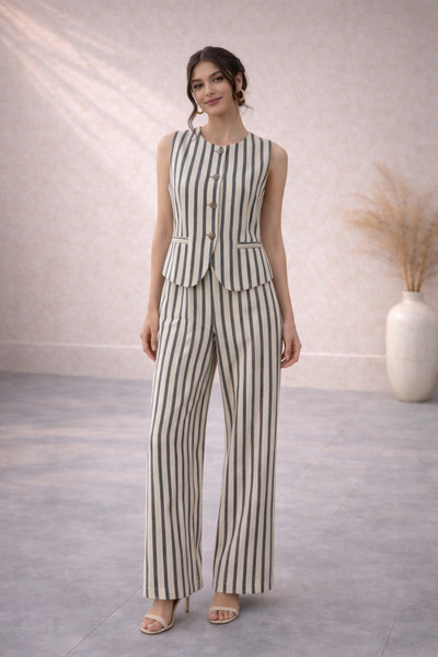 2TRENDY Striped Cotton Trousers