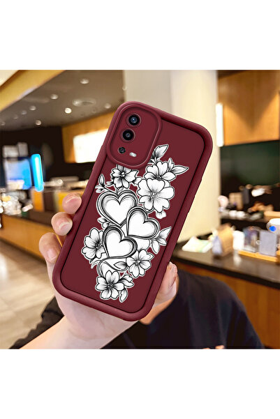 ucuc Oppo A55 4G Uyumlu Darbeye Dayanıklı Kamera Korumalı Bordo Silikon Baskı...