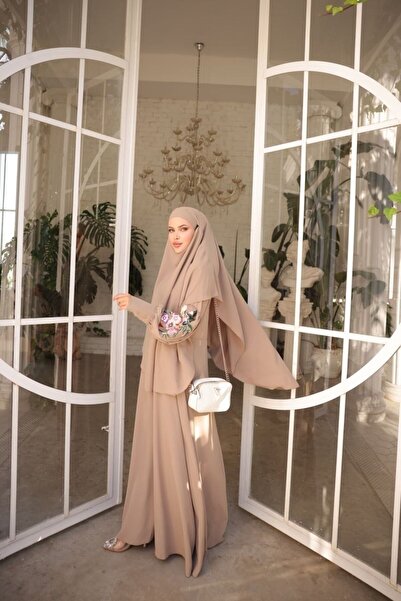 moda4b Set Abaya pentru femei, din țesătură Medina, rochie elegantă cu broder...