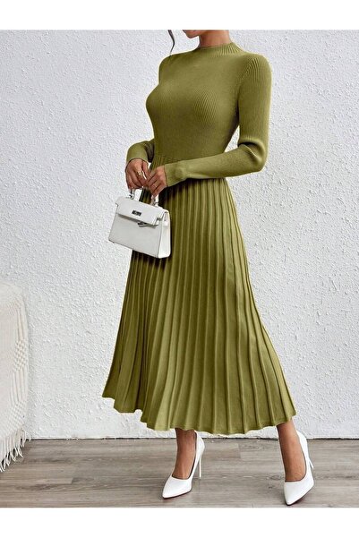 Iuliashop Rochie midi tricotată verde măsliniu Jesica - M