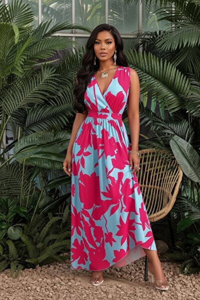 Mossta Φόρεμα με διπλό γιακά και λουλουδάτο σχέδιο από μονό ζέρσεϊ - Ροζ