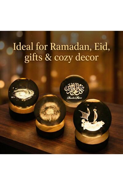 Generic 3D Crystal Ball LED Night Light Wooden Base Castle Decorative Lamp Si...