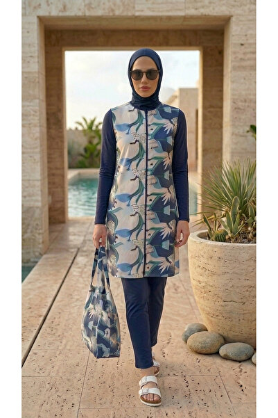 Plistre Γυναικείο Σετ Μαγιό Πισίνας-Παραλίας με Γεωμετρικό Σχέδιο, Αδιάβροχο,...