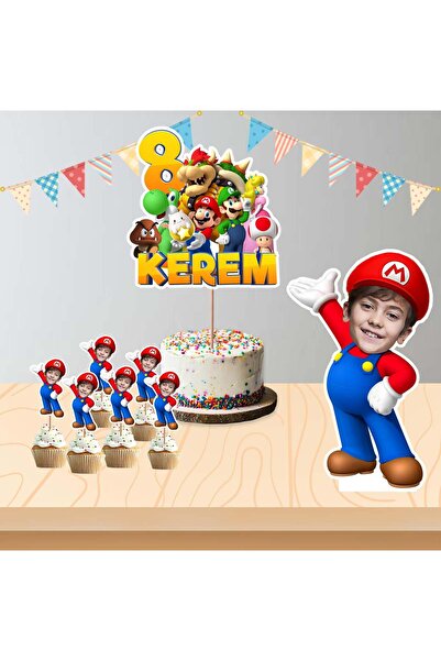 Parti Evreni Kişiye Özel Super Mario Temalı Pano ve Pasta Süsü Seti