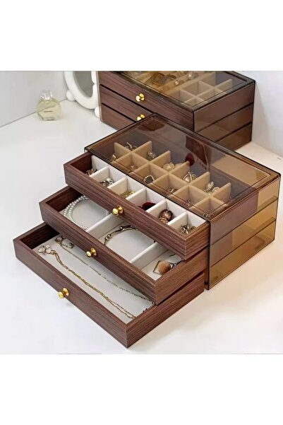 Choice6 Style-1-B Multi-layer Wooden Jewelry Box Transparent Window Rings Nec...