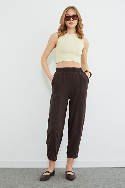 Fulla Moda Παντελόνι σαλβάρι με ελαστική μέση και ραφές με ραβδώσεις