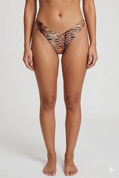 South Beach Women Pull On Allover Printed Bikini Bottom, Brown