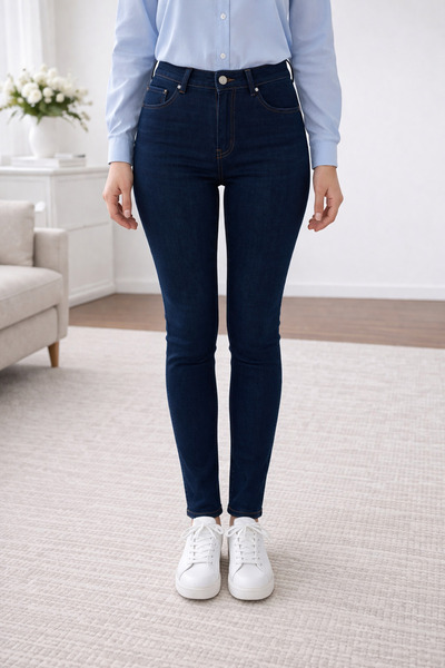 TRUEJNS Klara Γυναικείο Σκούρο Μπλε Τζιν Ψηλόμεσο με Λύκρα και Στενή Γραμμή