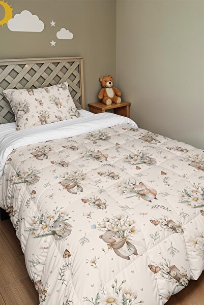 EVPANYA Μονό πάπλωμα και μαξιλαροθήκη με χαριτωμένο φλοράλ σχέδιο δάσους