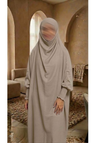 ISHRAQAT AL-AMAL Islamic 2-Piece Jilbab or Hijab or Abaya with Multi-Colored Hand Elastic and Layered Niqab and Klosh Cut