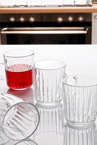 Bev Kitchen 4-Piece Line Pattern Transparent Mug with Handle