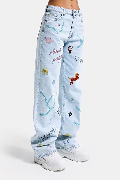 it's basic Γυναικείο τζιν παντελόνι Ice 3s6-100 Straight Fit με Κεντημένο Σχέ...